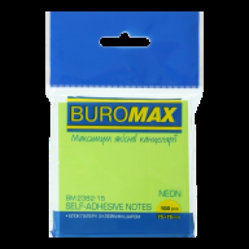Блок для нотаток NEON 75*75мм 100арк.салатовий 2382-15 Buromax Блок для нотаток NEON 75*75мм 100арк.салатовий 2382-15 Buromax