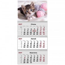 Календар настінний квартальний 2027р.3 пружини Cats 1 3 8803-27-7  Axent